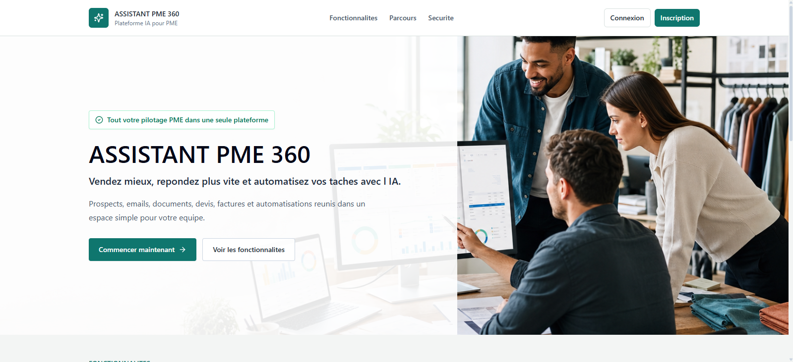 Page d’accueil de la plateforme Assistant PME 360