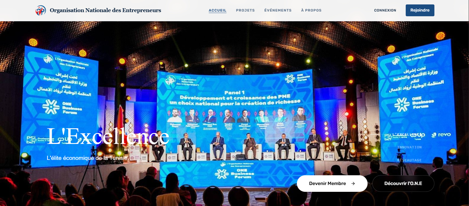 Page d’accueil de l’Organisation Nationale des Entrepreneurs