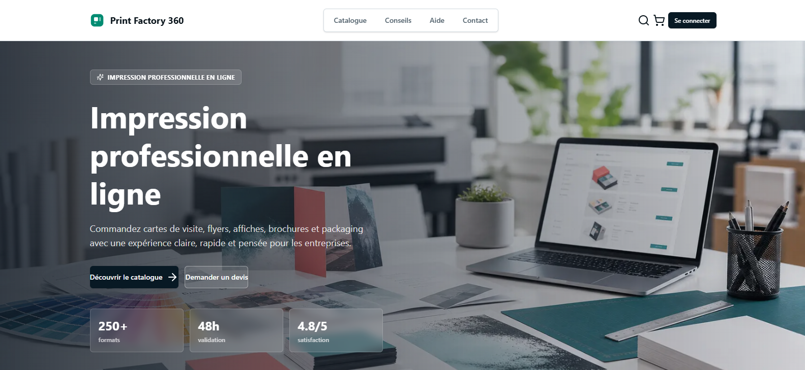 Page d’accueil du site Print Factory 360
